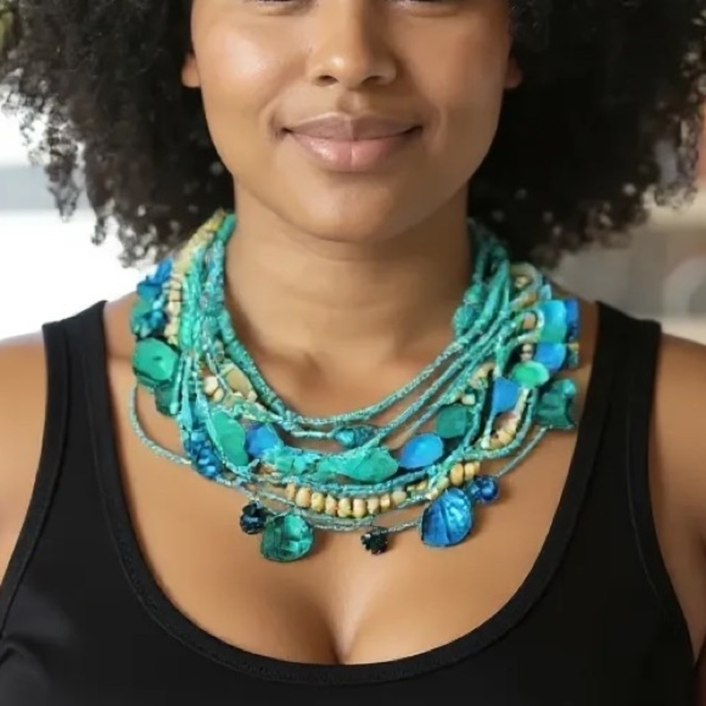 Boho Beaded Turquoise Multi-strand Necklace